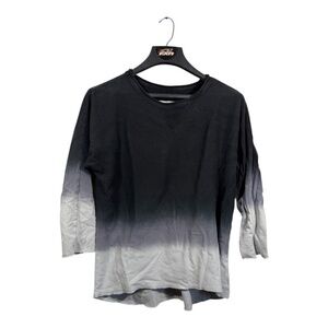 MNY Sweatshirt Womens 1X Black White Performace Unfinished Hems Ombre Grunge